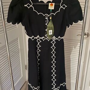 Black Dress with White Scallop Trim